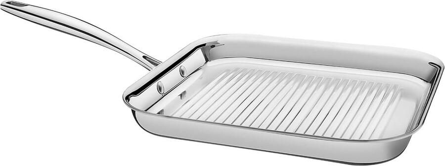 Grillpan Roestvrij Staal Braadpan Koekenpan Vlees Vis Grillen Tri-Ply Aluminium Kern 19 Liter Gepolijst
