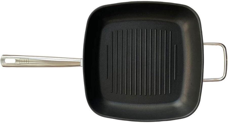 Grillpan Roestvrij Staal Koekenpan Grill Gezond Grillen Drielaagse Diffusorbodem 28 cm Zilver