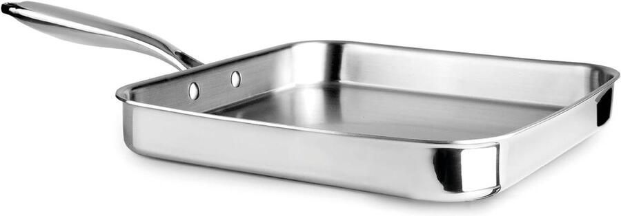 Grillpan Roestvrij Staal Koekenpan Grill Vlees Braden Drielaags Materiaal 28 x 28 cm Zilver