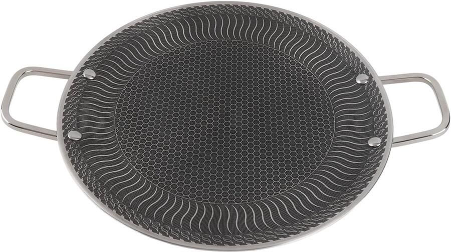 Grillpan Roestvrijstaal BBQ Bakplaat Binnen Buiten Koken Antiaanbaklaag 34 Cm Zilver
