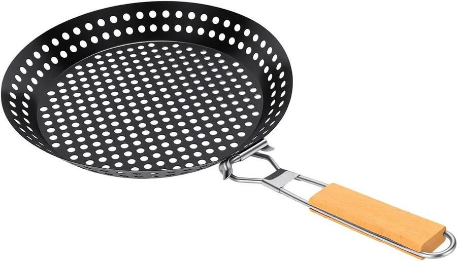 Grillpan Roestvrijstaal Mandpan Opvouwbaar Buiten Koken Gelijkmatige Warmte Compact Opvouwbaar Zilver