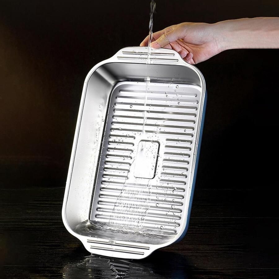 Grillpan Roestvrijstaal Serveerschaal Deksel Buiten Koken Antiaanbaklaag Deksel 41x245 cm Zilver