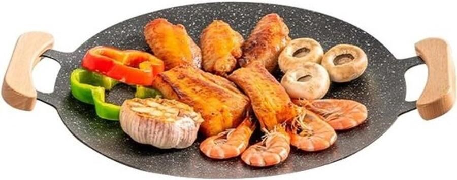Grillpan Rond Bakplaat Gietijzer Binnen en buiten Antiaanbaklaag 33 cm Zwart
