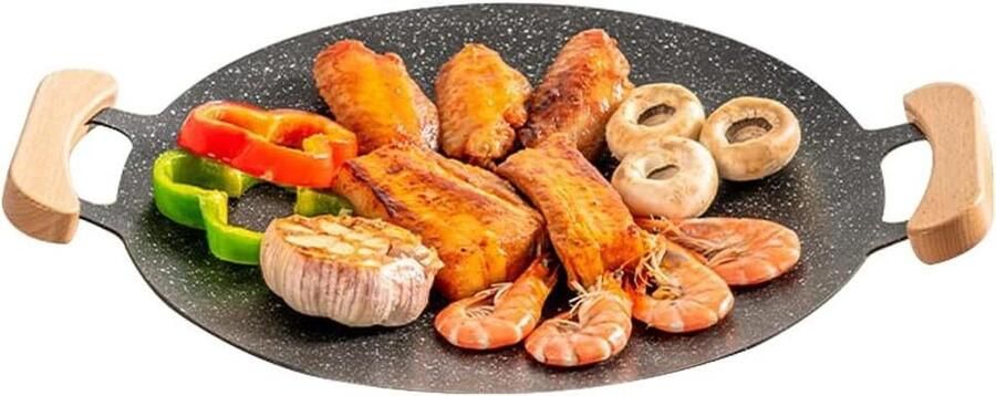 Grillpan Rond Bakplaat Gietijzer Binnen en buiten Antiaanbaklaag 33 cm Zwart