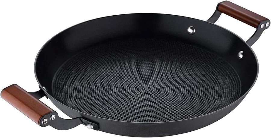 Grillpan Rond Bakplaat Koekenpan Gezond Grillen Geperst IJzer Lichtgewicht 28 cm Zwart
