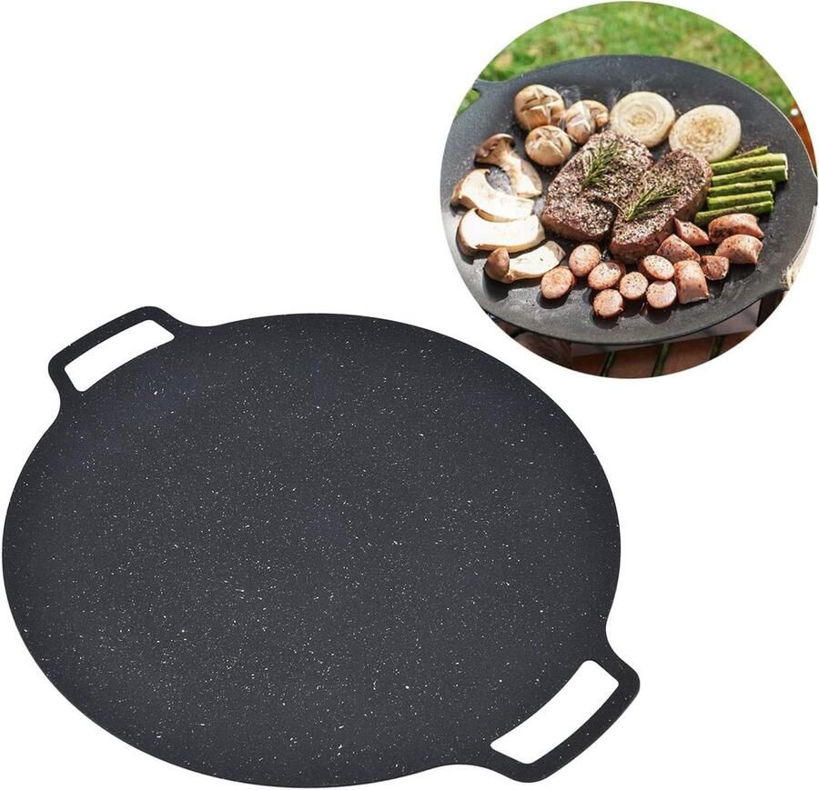 BBQ Grill Pan Ronde Griddle Buiten Koken Antiaanbaklaag 41 cm Zwart