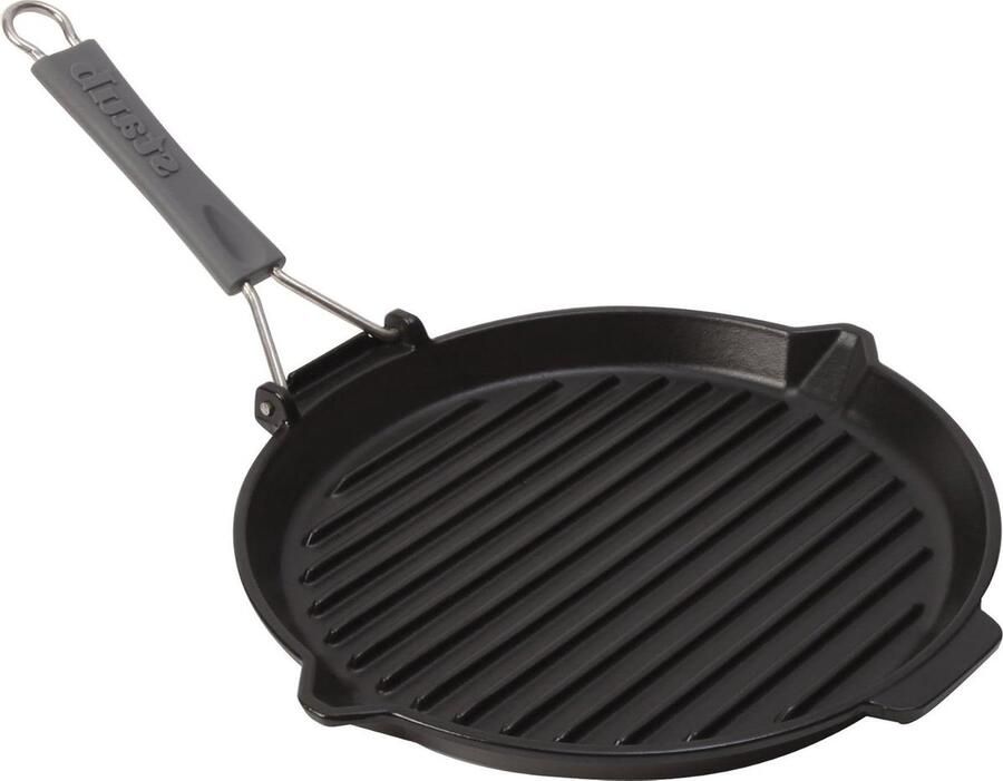 Grillpan Rond Gietijzeren Pan Gezond Braden Zelfnivellerend 27 cm Zwart