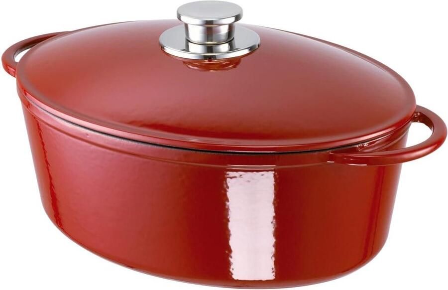 Grillpan Rond Gietijzeren Pan Koken en Bakken Gelijkmatige Warmteverdeling 34 cm Rood