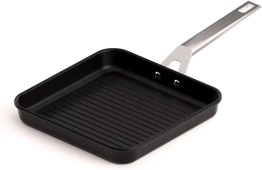 Grillpan Rond Koekenpan Gezond Grillen Versterkte Antiaanbaklaag 23 x 23 cm Zwart