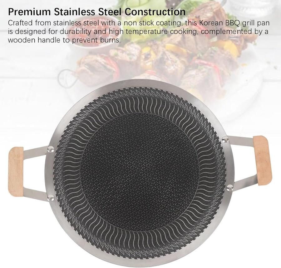 Grillpan Rond Koreaanse Pan Buiten Koken Gelijkmatige Warmte 34 cm Zwart