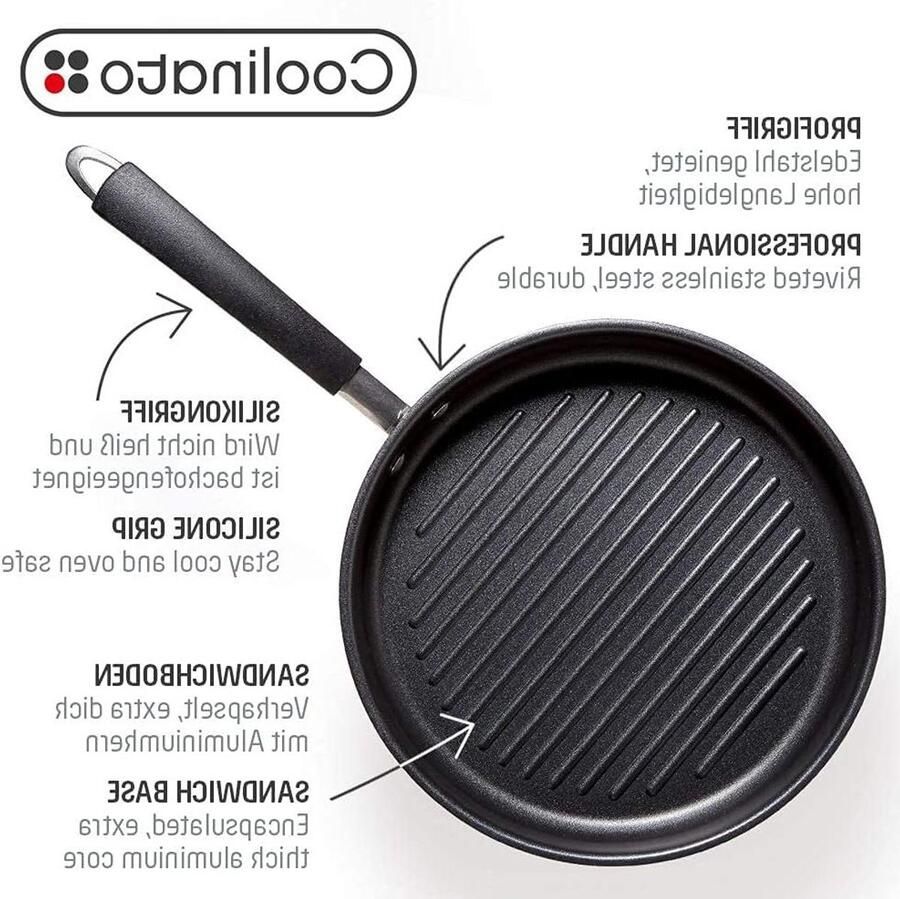 Grillpan Rond Steakpan Koekenpan Vlees Grillen Antiaanbaklaag 26 cm Zilver Zwart
