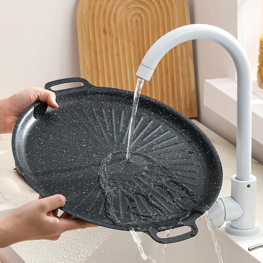 Grillpan Ronde koekenpan Ovenpan Buiten koken Antiaanbaklaag 30 cm diameter Zwart