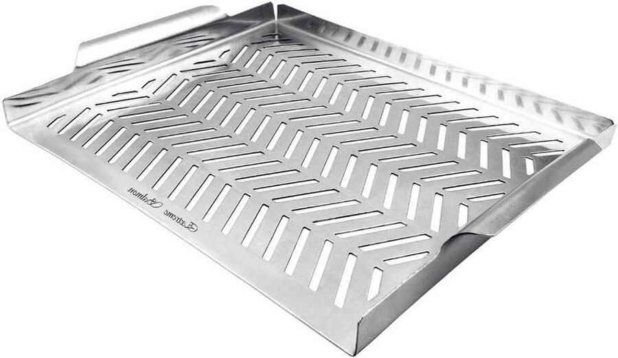 Grillpan RVS Grilltopper Wok Buiten Koken Met Sleuven 38 x 30 cm Zilver