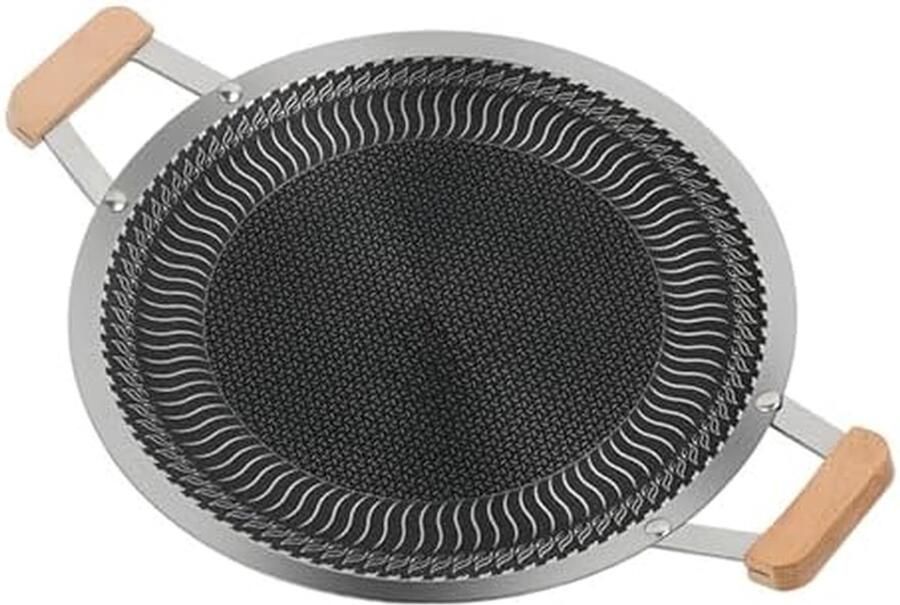 Grillpan RVS Koekenpan Bakplaat Buiten Koken Verbeterde Anti-aanbaklaag 34 cm Zilverkleurig