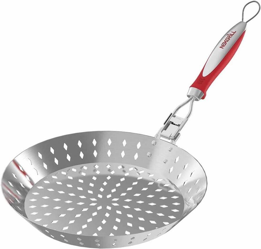 Grillpan RVS met Gaten voor Groenten Ø 30 cm Inklapbaar Handvat