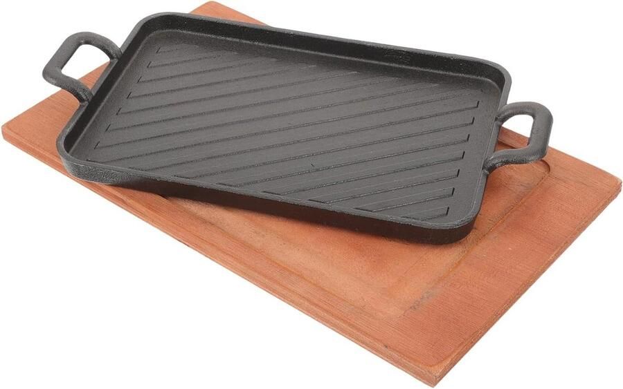 Grillpan Set Gietijzeren Pan Buiten Koken Antiaanbaklaag 31 x 19 cm Zwart