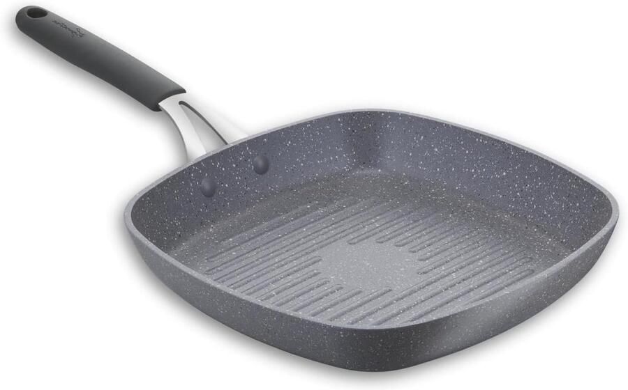 Grillpan Staal Aluminium Grillplaat Koekenpan Gezond Grillen Minerale Antiaanbaklaag 26 x 26 cm Grijs