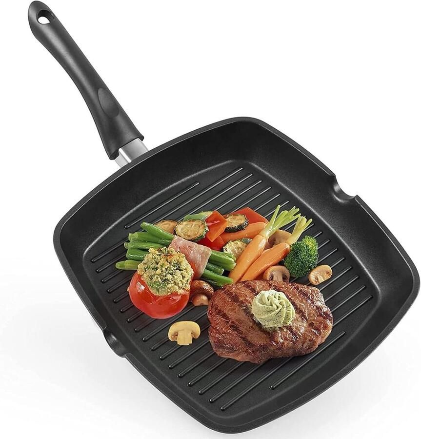 Grillpan Steakpan Koekenpan Lekker Grillen Inductie Geschikt 28 cm Zwart