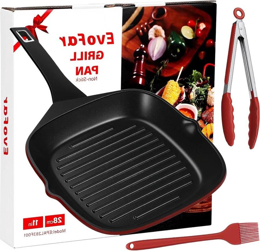 Grillpan Steakpan Vierkant Buiten Koken Anti-aanbaklaag 28 x 28 cm Zwart