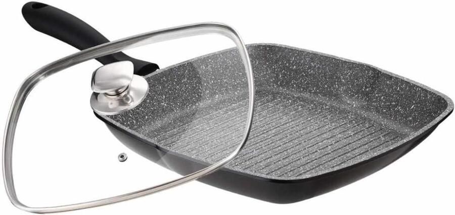 Grillpan Aluminium Steak Vispan Lekker Grillen Non-stick Marmercoating Diameter 28cm Zwart