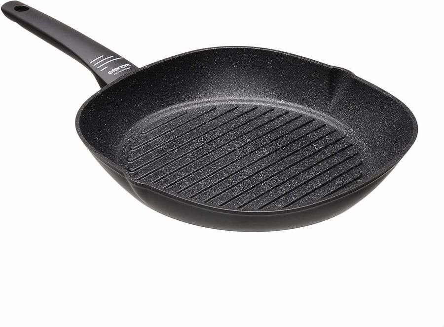 Grillpan Steen Effect Koekenpan Steen Grillplaat Gezond Koken Gepatenteerde Inductiebodem 28 cm Zwart