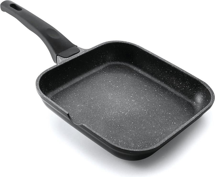 Grillpan Steen Effect Platte Grill Gezond Koken Eco Steen Coating 28x28 cm Zwart