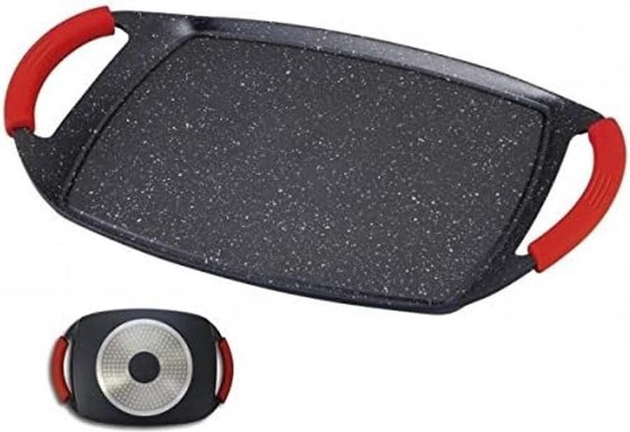 Grillpan Steencoating Inductie Koekenpan Gezond Koken Gegoten Aluminium 47 cm Zwart