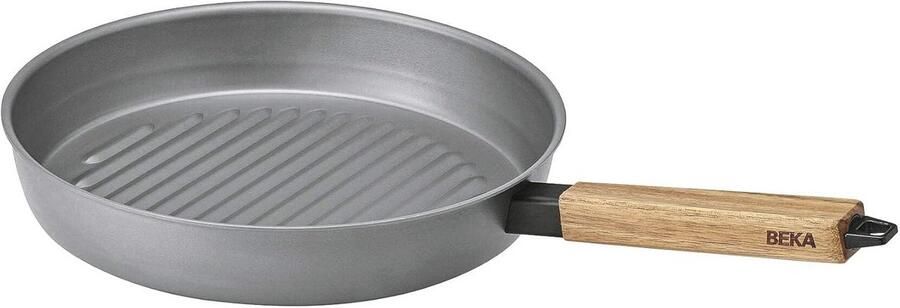 Grillpan van Koolstofstaal voor Inductie en Barbecue 28 cm Met Hittebestendige Houten Handgreep
