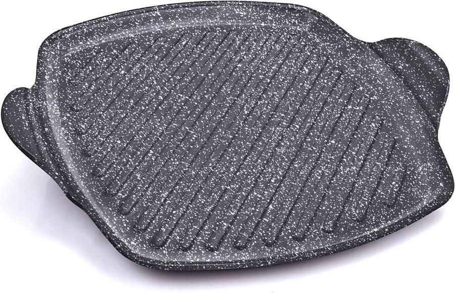 Grillpan Vierkant Aluminium Pan Lekker Koken Antiaanbaklaag Steenlook 25x25 cm Grijs