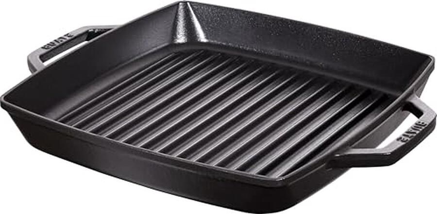 Grillpan Vierkant Gietijzeren Pan Sappig Braden Geribbelde Grillstrips 28 cm Zwart