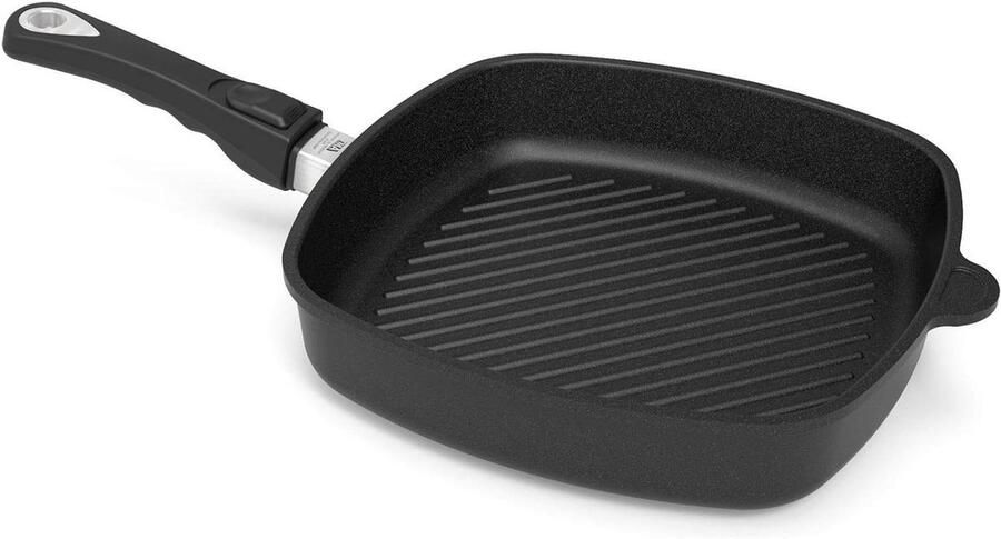 Grillpan Vierkant Hoekpan Koekenpan Gezond Grillen Afneembare Steel 28 x 28 cm Zwart
