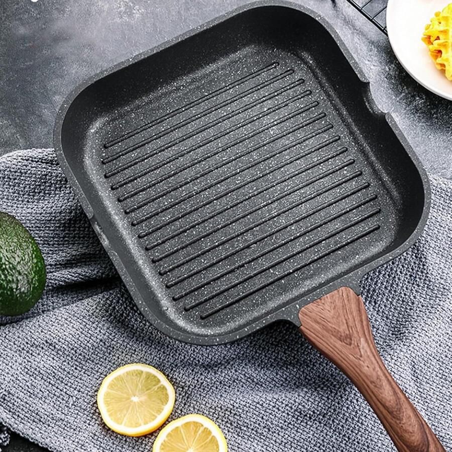 Grillpan Vierkant Koekenpan Antiaanbak Biefstuk Grillen 45 Mm Dikke Bodem 24cm Zwart