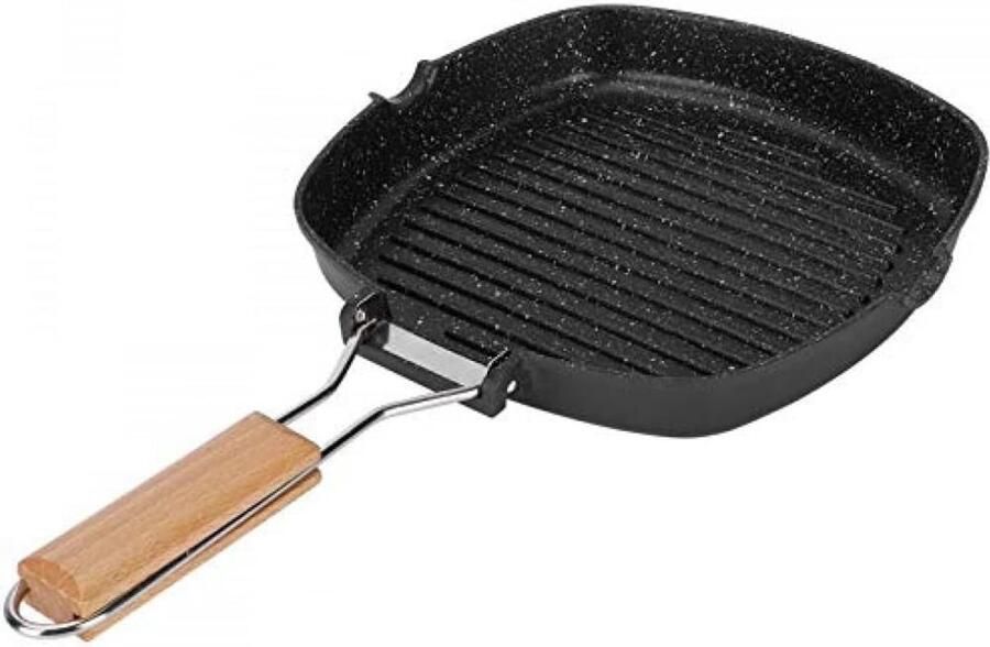 Grillpan Vierkant Koekenpan Bakplaat Binnen Grillen Inklapbare Handgreep 28 Cm