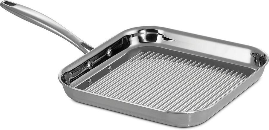 Grillpan Vierkant Koekenpan Gezond Grillen Tri-Ply Clad 28 cm Zilver