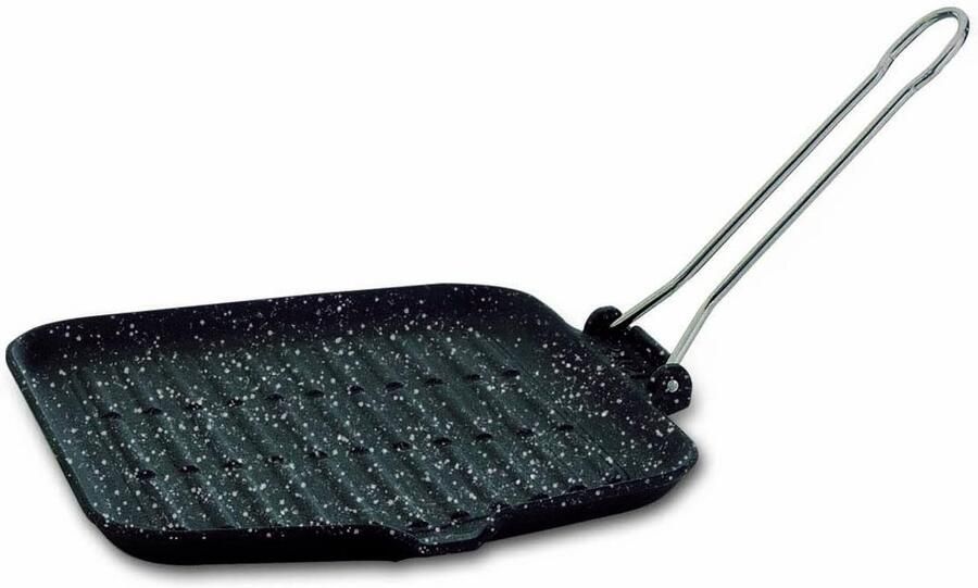 Grillpan Vierkant Koekenpan Lekker Grillen Steenlook Coating 24x24 cm Zwart