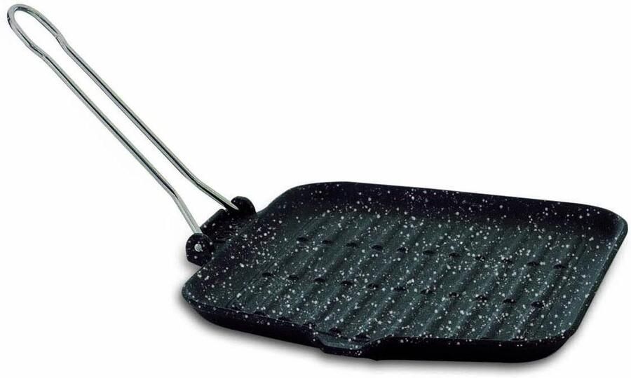 Grillpan Vierkant Koekenpan Lekker Grillen Steenlook Coating 24x24 cm Zwart