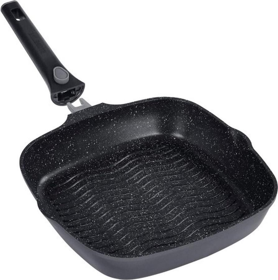 Grillpan Vierkant Koekenpan Rechthoekig Gerechten Grillen Afneembaar Handvat 28x28 cm Zwart