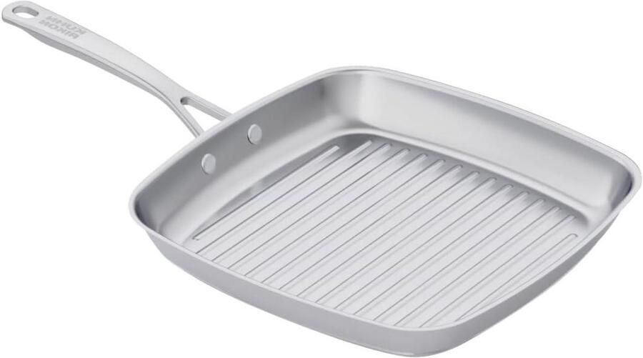 Grillpan Vierkant Koekenpan Scherp aanbraden Ongecoat roestvrij staal 27 x 27 cm Zilver