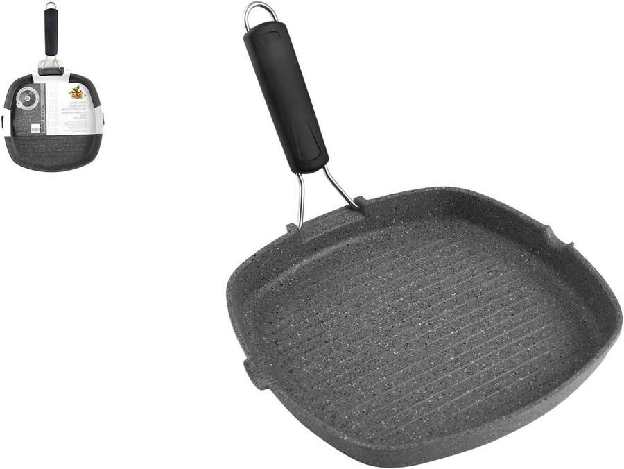Grillpan Vierkant Steakpan Aluminium Gezond Grillen Inductiebodem 28 cm Antraciet
