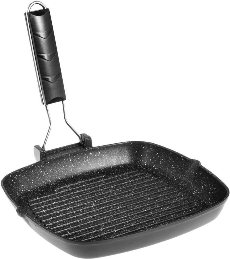 Grillpan Vierkant Steakpan Aluminium Koken aanbraden Antiaanbaklaag 26 x 26 cm Zwart