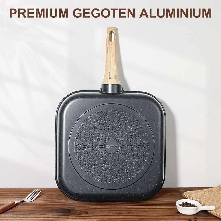 Grillpan Vierkant Steakpan Koekenpan Binnen en buiten grillen Granieten antiaanbaklaag 28 x 28 cm Grijs