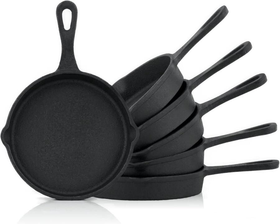 Grillpannen diameter 12 5 cm voorgekookt gietijzer met 2 schenktuit aan de rand