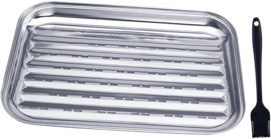 Grillpannen Set BBQ Tray Buiten Koken Golfpatroon Drainage 35 x 24 x 3 cm Zilverkleurig