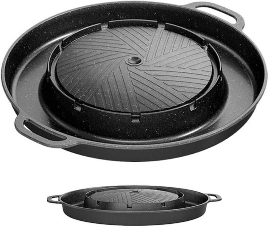 Grillpan Hotpot Tafelpan Bakplaat Binnen Koken Dubbele Kookfunctie 335 x 22 cm Zwart