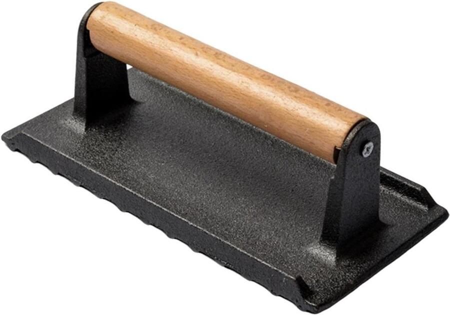 Grillpers Gietijzer Vleespers Braadplaat Vlees Grillen Geribbeld Persoppervlak 20 x 10.5 cm Zwart