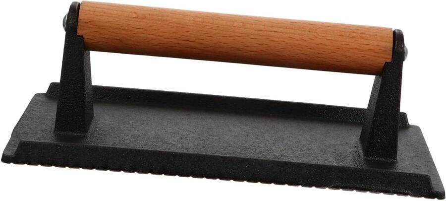 Grillpers Plaat Steak Gewicht Vlees Grillen Houten Handvat 21 x 11 cm Zwart