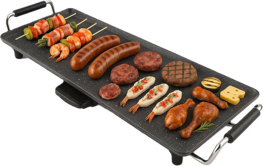 Grillplaat 2000W – Bakplaat 47x26 cm met Antiaanbaklaag – Verstelbare Thermostaat – Cool Touch Handgrepen – Vaatwasserbestendig – Ideaal voor BBQ vlees & vis
