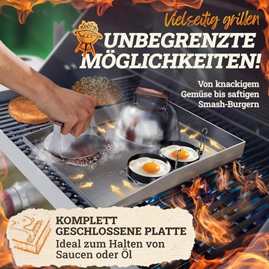 Grillplaat 30 x 40 cm zonder gat Roestvrij staal Grillaccessoires met houten handvat