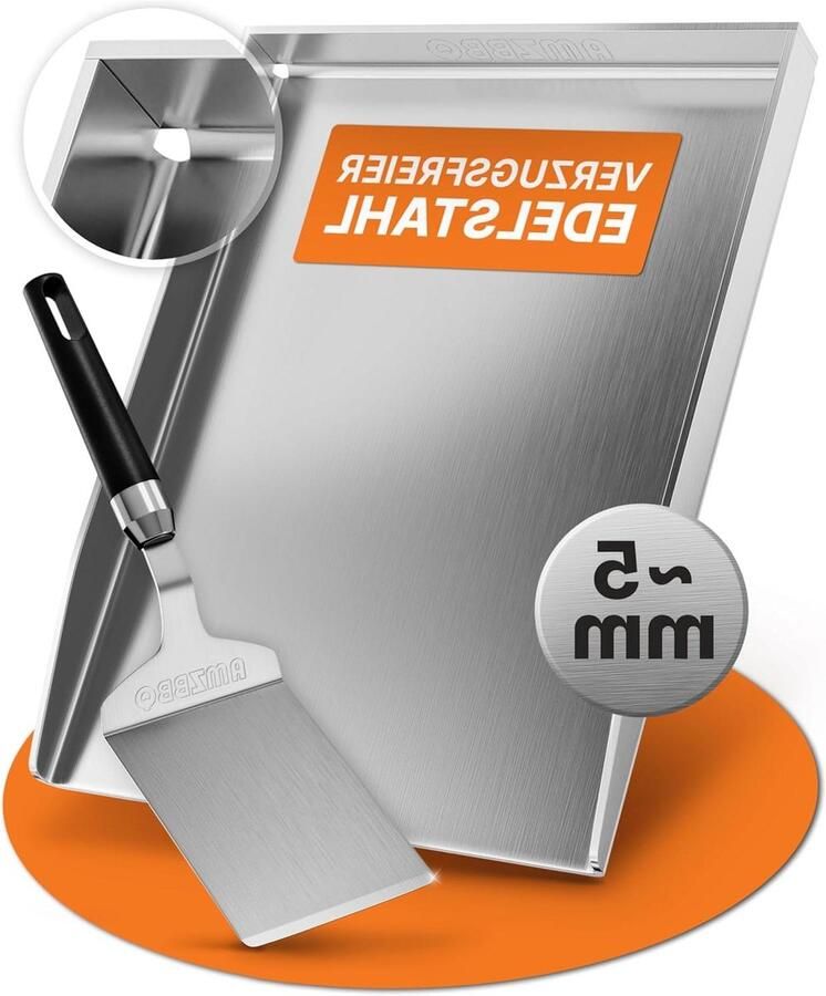Grillplaat Bakplaat Barbecue Gelijkmatig Grillen Massief RVS 418 x 27 cm Zilver