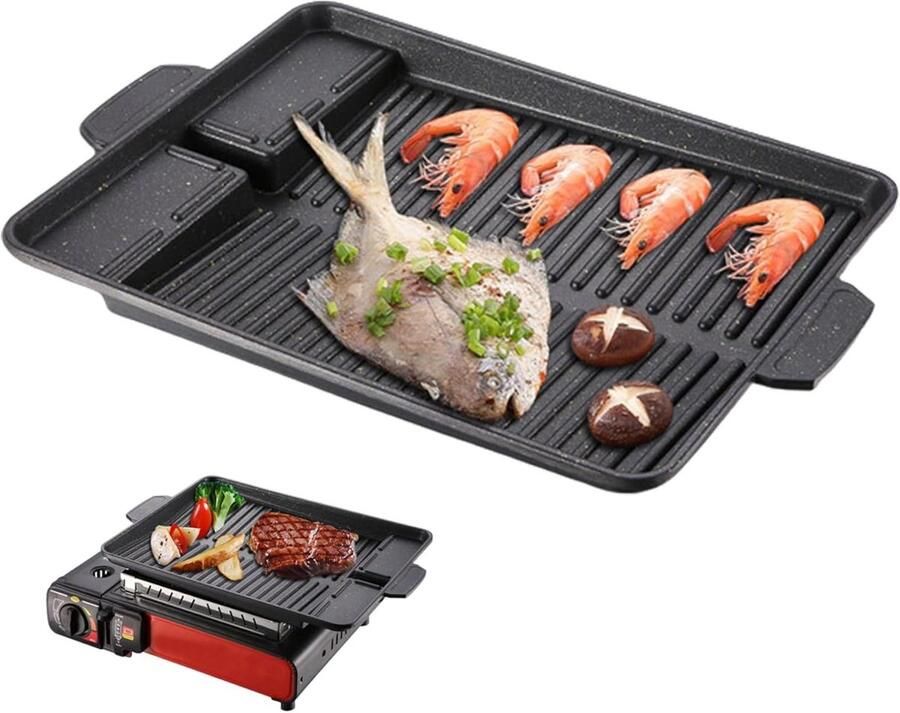 Grillplaat Bakplaat BBQ Buiten Koken Antiaanbaklaag 35 x 25 cm Zwart